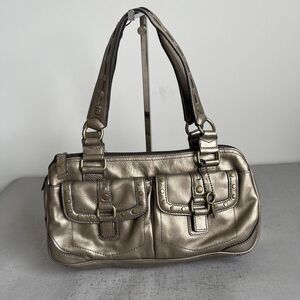 Vintage Fossil Metallic Studded Leather Y2K Satchel Baguette Shoulder Bag Purse